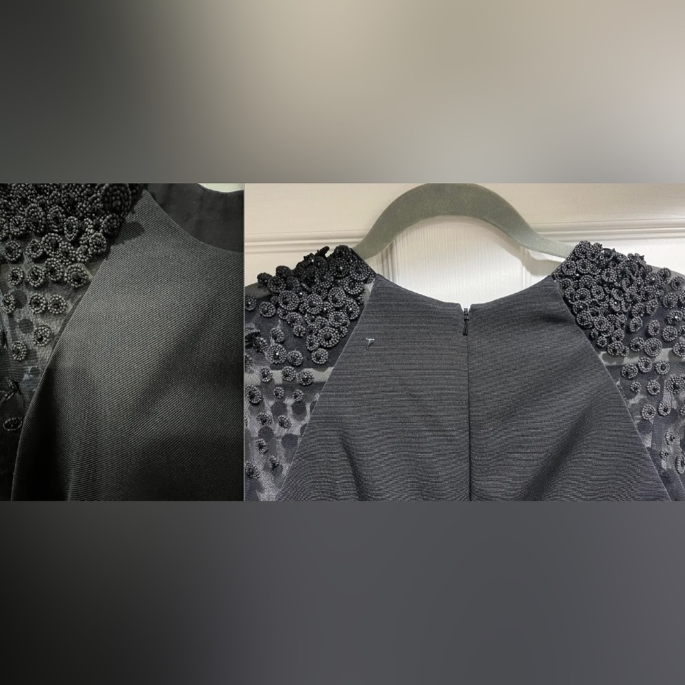 HOT Lela Rose Embellished Beaded Mesh Sleeve Ruched Sheath Black Dress $1695+! - Picture 5 of 12